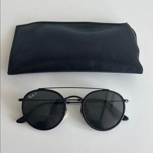 Ray Ban polarized black metal round aviators